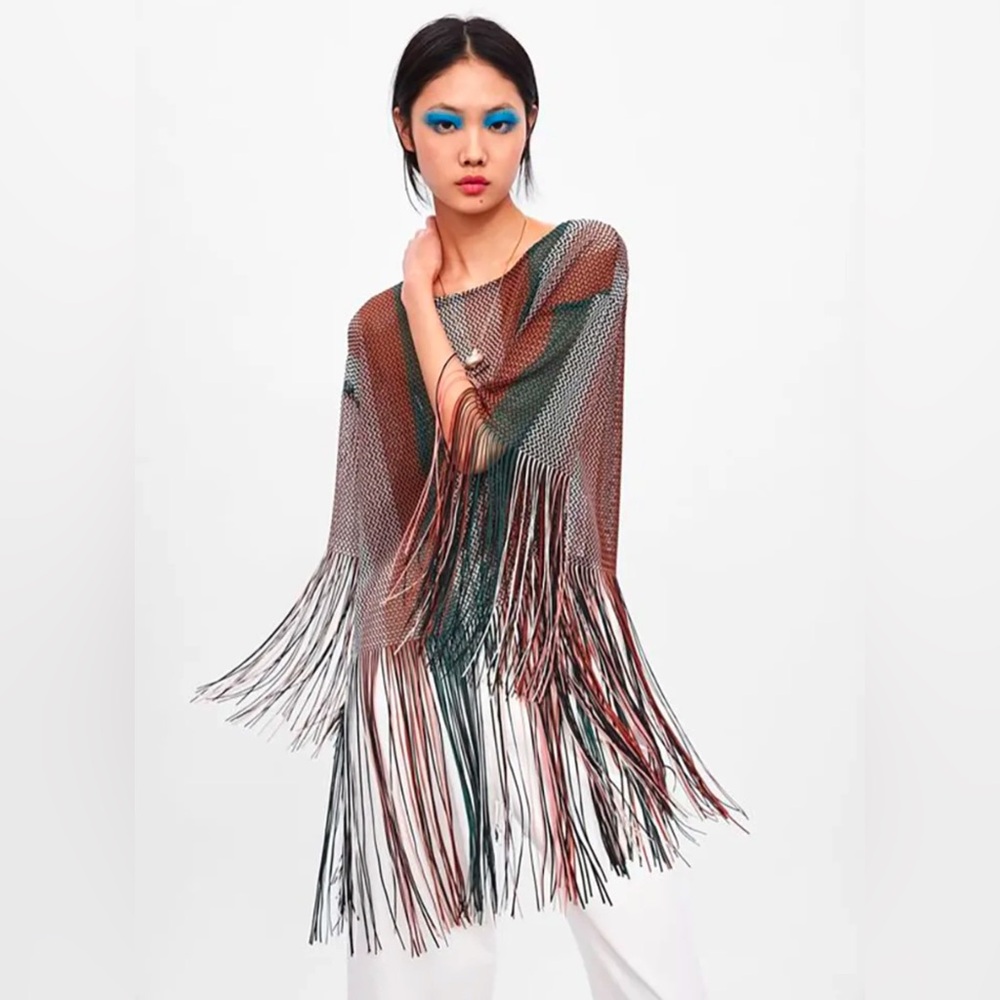 Zara Multicolor Knit Fringe Garment